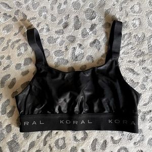 KORAL Black Logo Shiny Strappy Sports Bra